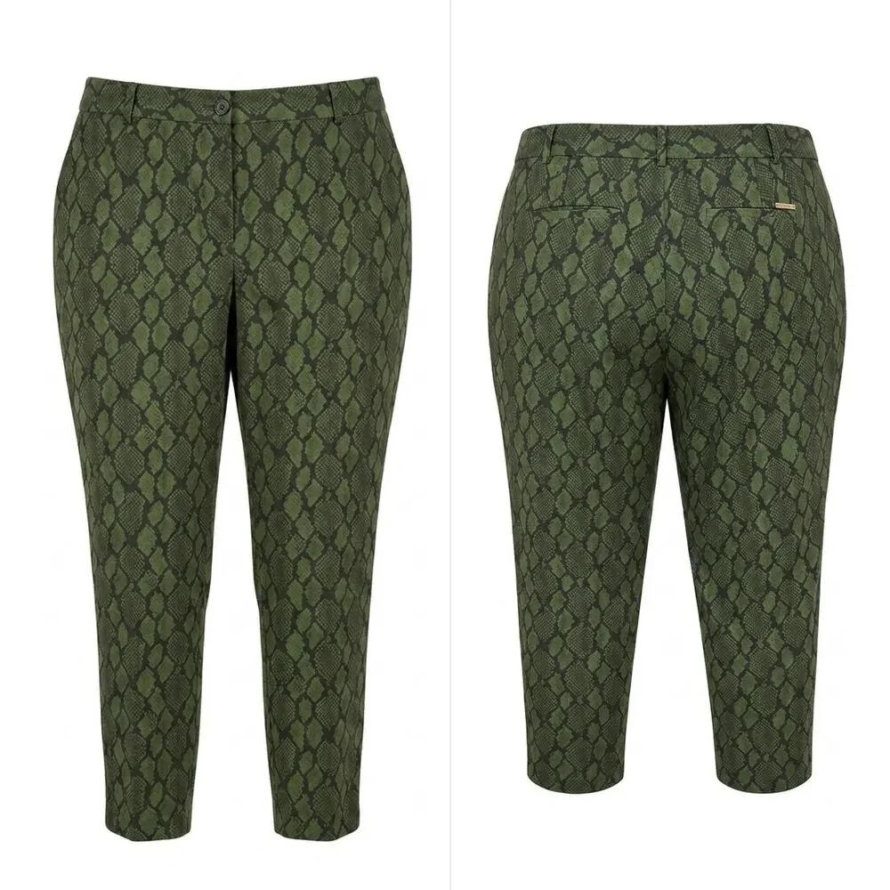 Michael Kors Green Black Snakeskin Print Tapered Pants Women Plus Size 16W